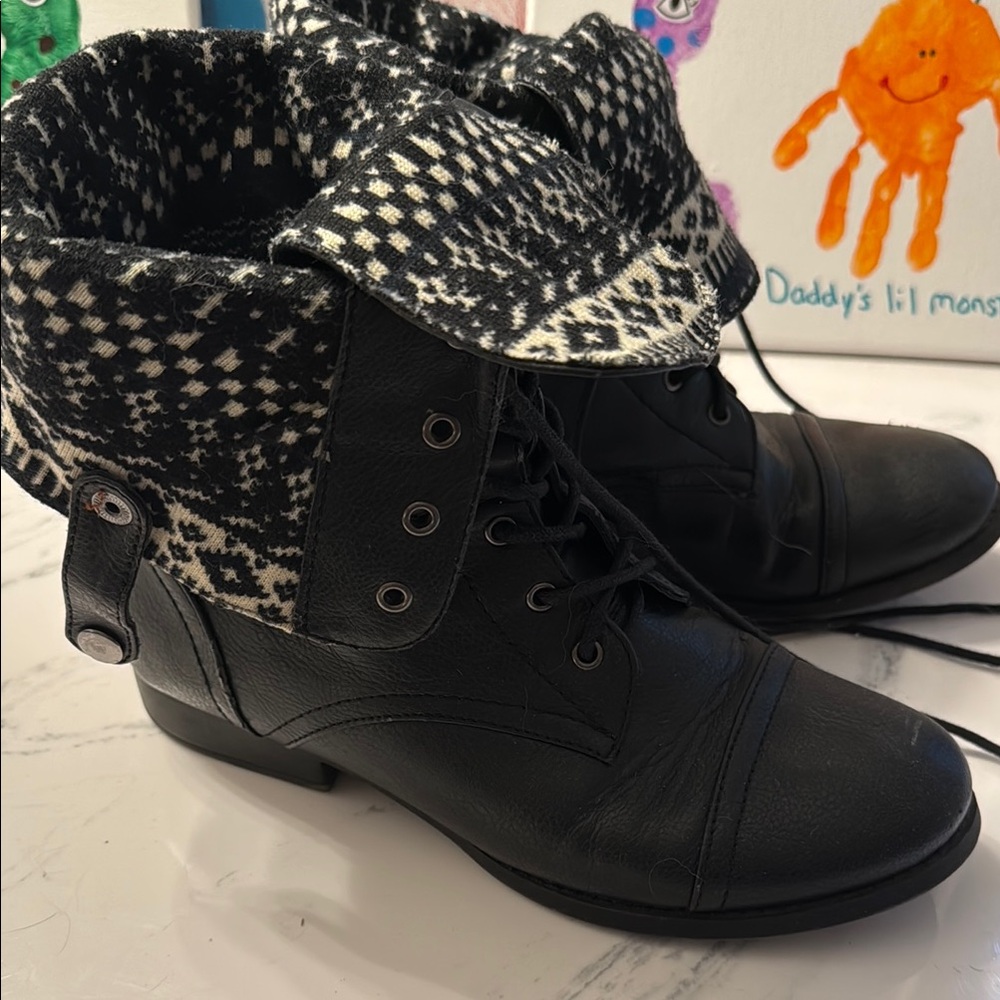 Chic Black and White Women's Combat Boots